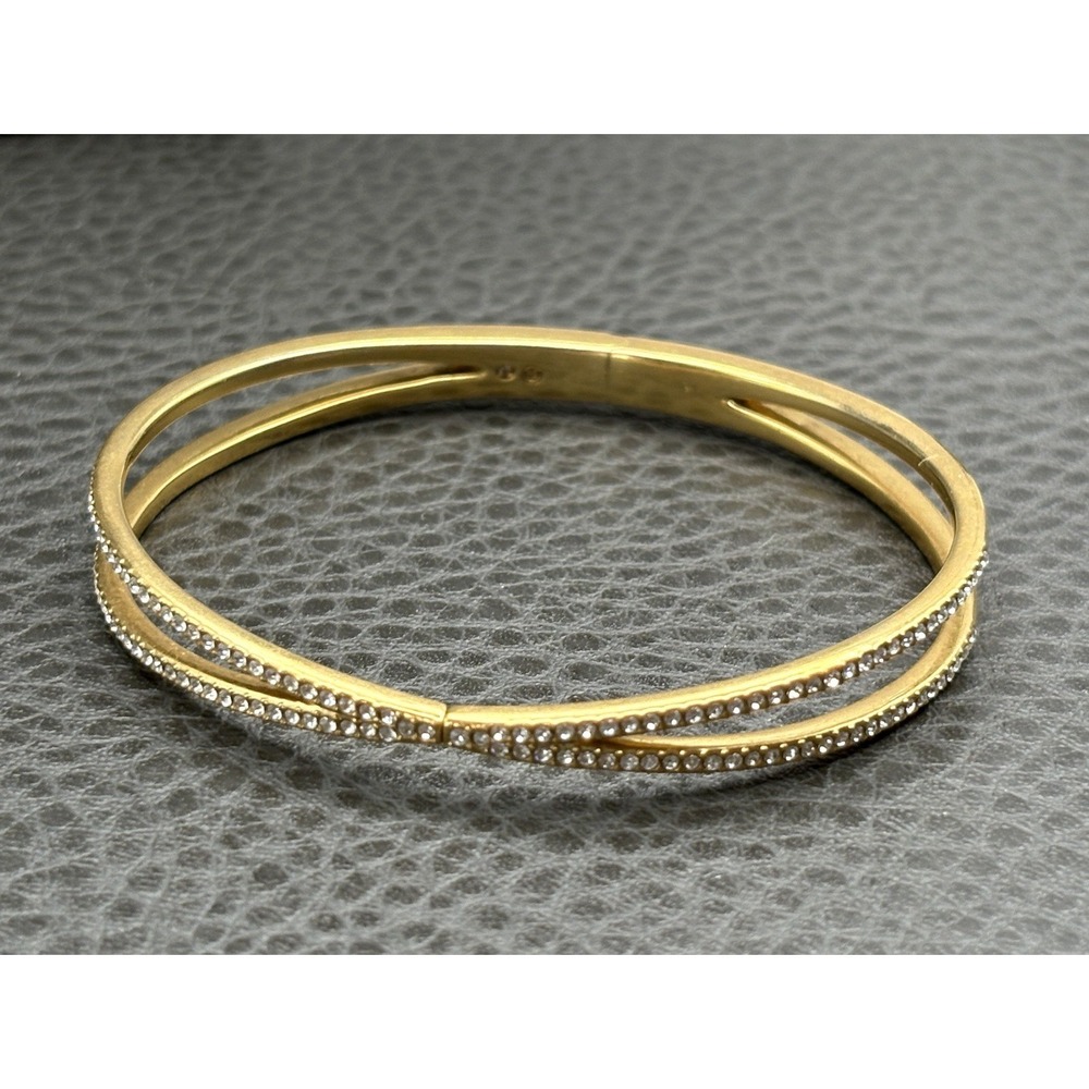 Nordstrom Gold Tone Crossover Bangle Bracelet Clear Cubic Zirconia Hinged